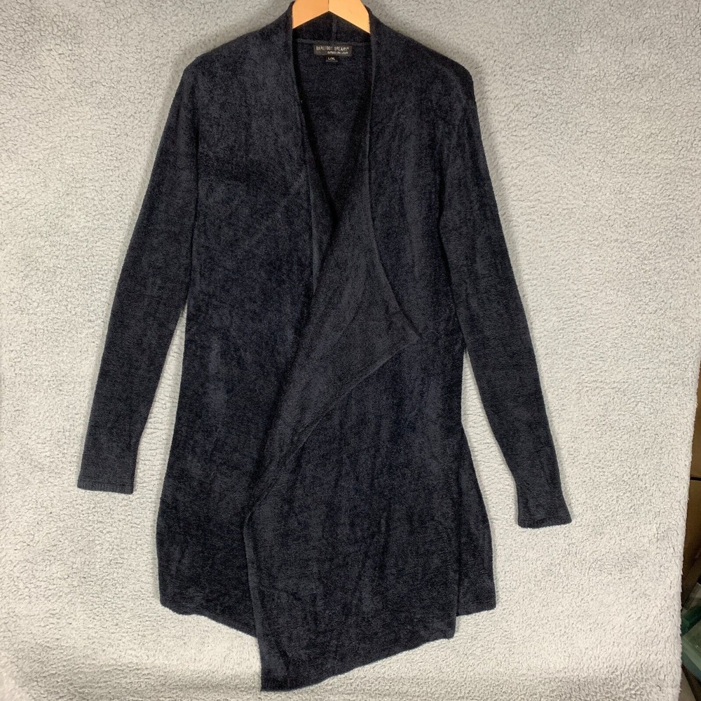 Barefoot Dreams Wrap Cardigan Womens L/XL Black CozyChic Lite Island Drape Knit